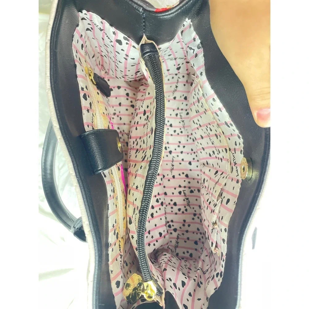 Luv Betsey by Betsey Johnson Satchel Handbag Black White Red Striped Chain Strap